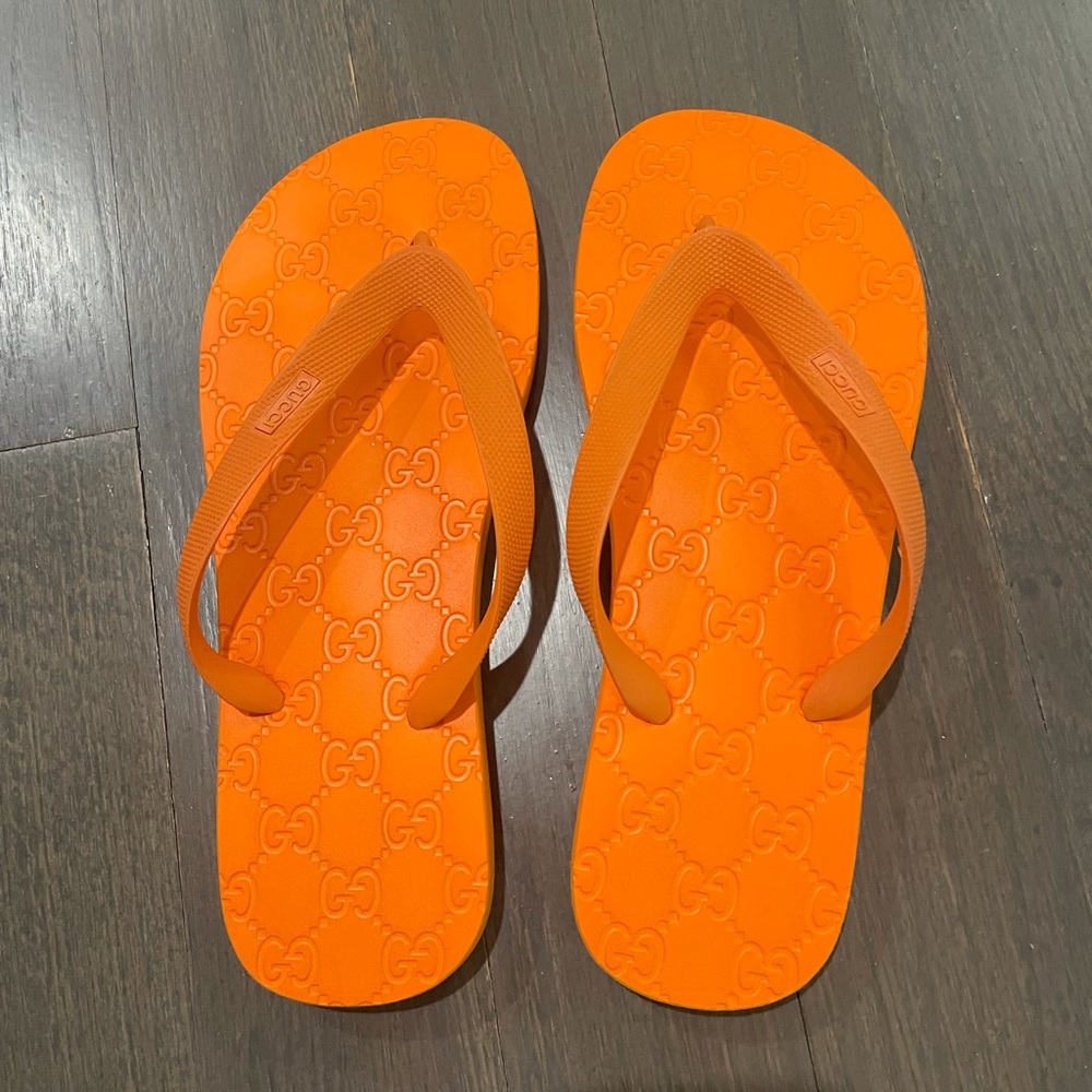 Gucci Logo Orange Flip Flops